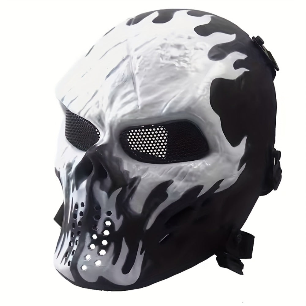 Outdoor Cycling Cosplay Themed Party Role Play Accessory, Silvery Grey | Skeleton Mask Halloween Costume Polyester Black White Camouflage Design for Adults - product image 2