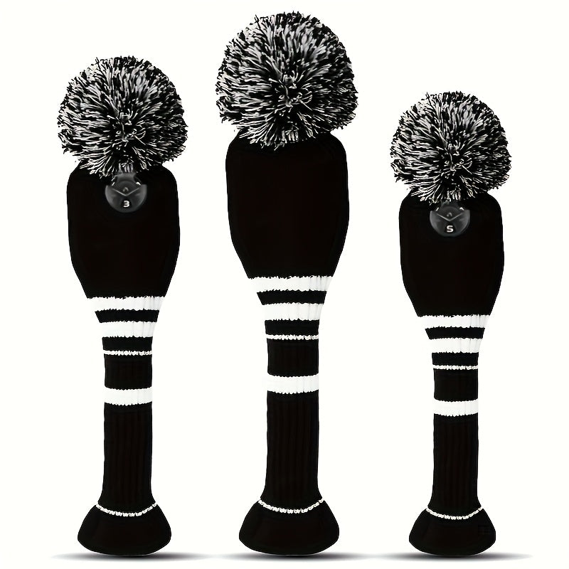 Knitted Golf Club Head Covers 3-Pack Set for Driver & Fairway Woods – Hook & Loop Closure Protective Headcovers for 1 3 5 Woods – Fits 460cc Drivers – Stylish Mixed Color Golf Club Protectors