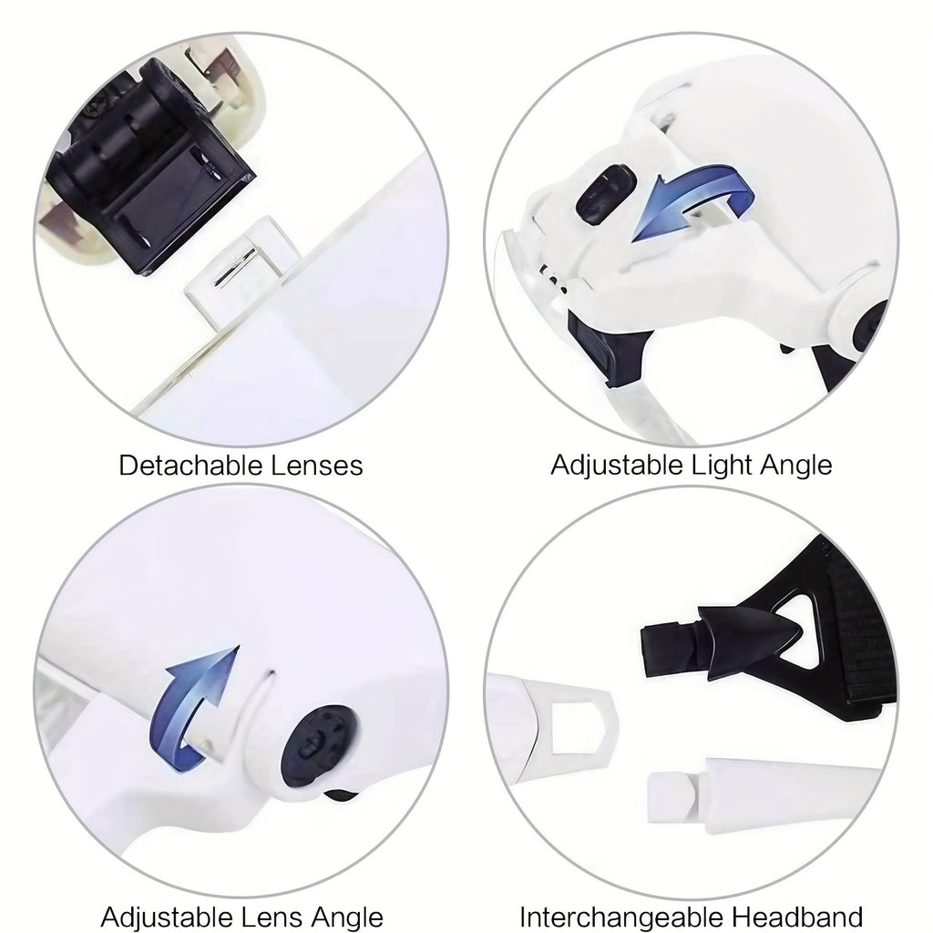 Head-mounted Magnifier with LED Illumination, Model Making Magnifier, Adjustable Headband, 5 Interchangeable Lenses 1.0X/ 1.5X/ 2.0X/ 2.5X/ 3.5X for Reading - product image 14