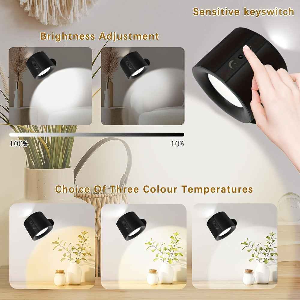 USB Rechargeable LED Wall Light 2 Pack – 360° Rotating Magnetic Ball Touch Control Reading Lamp with 3 Color Temps – Wireless Wall Mounted or Desktop Light for Bedroom Living Room - product image 7