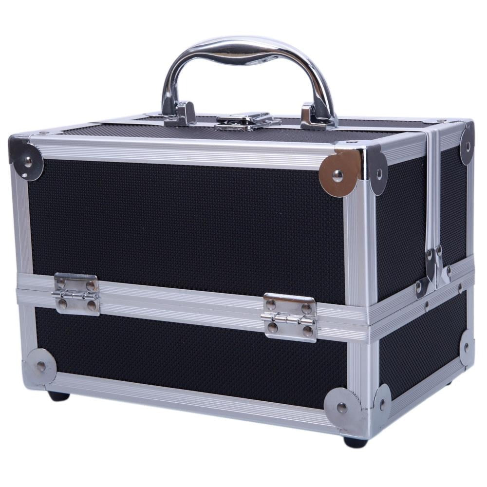Aluminum Makeup Train Case with Wheels Large Capacity Lockable Cosmetic Trolley Organizer Adjustable Dividers Retractable Handle for Makeup Artists Salon Travel Black Silver Pink B - product image 3