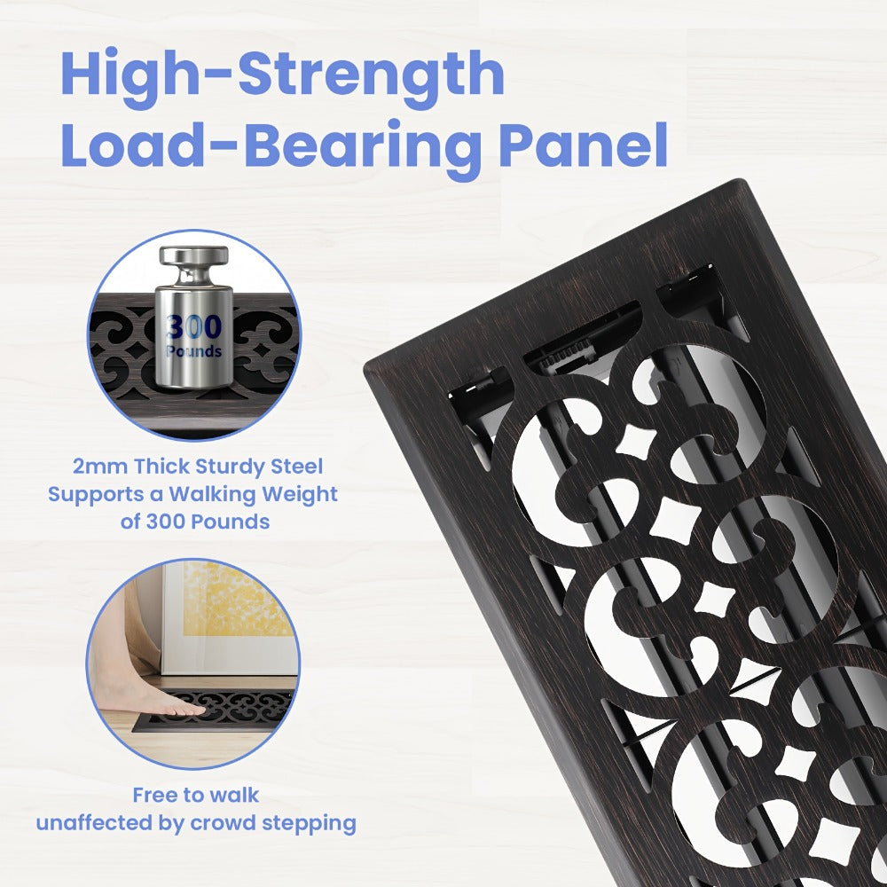 Floor Vent Register Cover 4x10 Inch Heavy Duty Walkable Steel Decorative Air Vent Grille Adjustable Airflow for Home HVAC 2-Pack Savannah Boston Design Multi Finish - product image 8