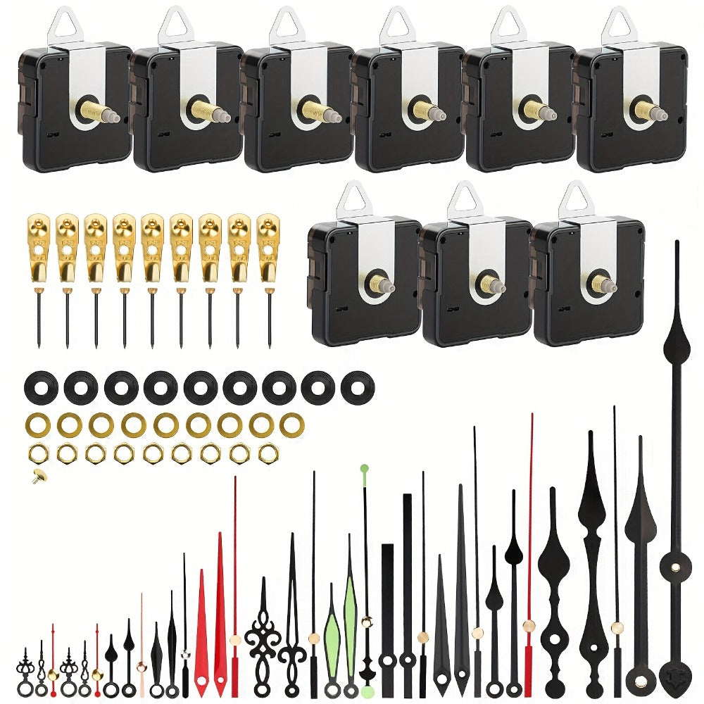 Silent Quartz Clock Movement Kit 9pcs with 12 Pairs Clock Hands – DIY Wall Clock Repair Parts for 22mm 16mm 13mm Shaft, Aluminum ABS Craft Gift - product image