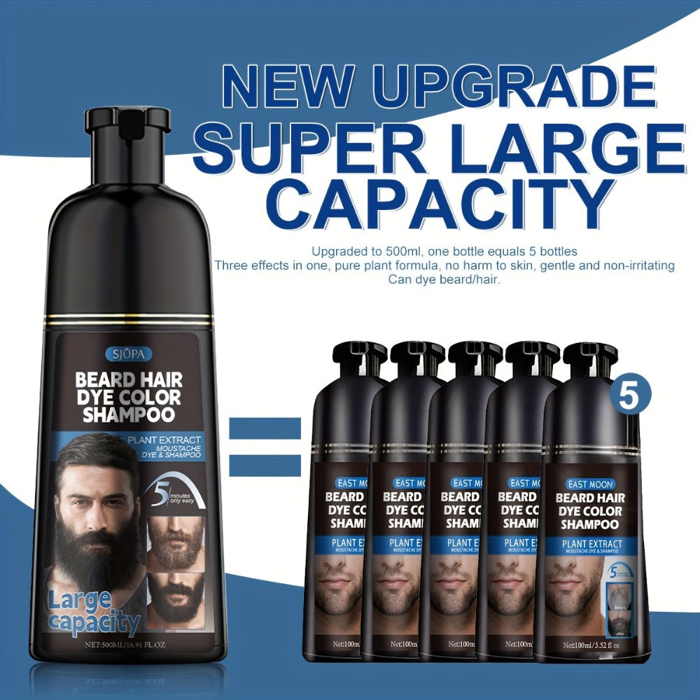 Men's Black Beard Dye 3-in-1 Hair & Beard Color Kit - Fast Blackening in 10-15 Minutes, Nourishing Skin-Safe Formula, Natural Look, Gray Coverage, Extra Large 500ml / 16.91oz - product image 6