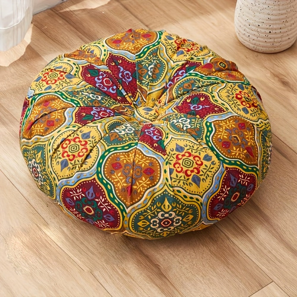 Floor Pillow Round Bohemian Thick Cushion Vintage Floral Pattern Boho Meditation Seat Pad Fade Resistant Cotton Filled Decorative Pouf for Living Room Bedroom All Seasons - product image 10