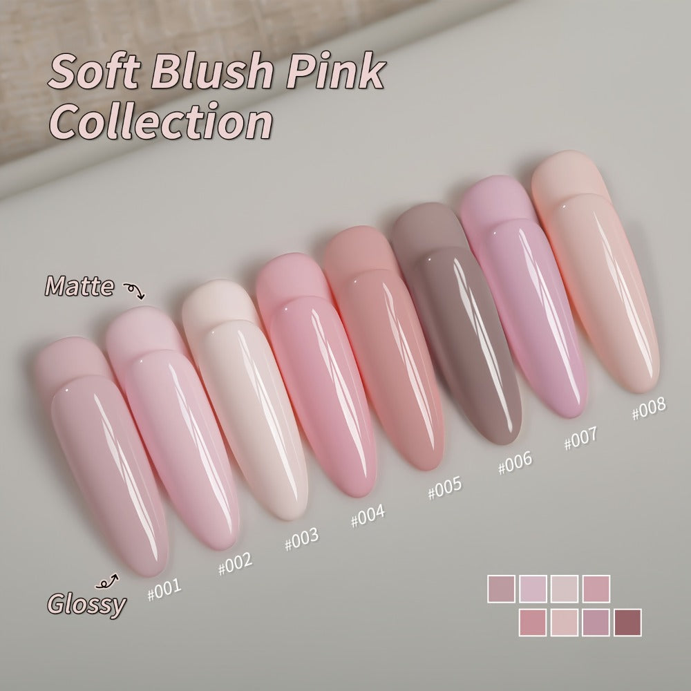Gel Nail Polish Set 8 Colors Semi-Permanent Soak-Off LED Cure Long-Lasting Manicure Kit - 0.51oz Each Bottle Gentle Pink Shades 001-008 DIY Home Salon Nail Art Gift for Women - product image 4