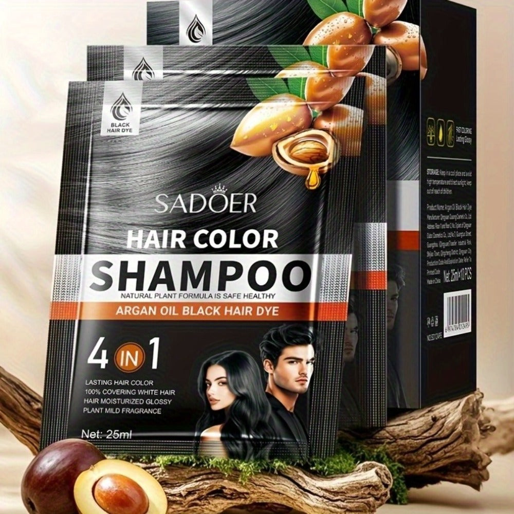 3-in-1 Hair Color Shampoo 10-Pack Single-Use Sachets Natural Dye Deep Cleansing Moisturizing Gel — Gray Coverage Portable At-Home Hair Coloring Unisex Black Brown Red Purple - product image 8