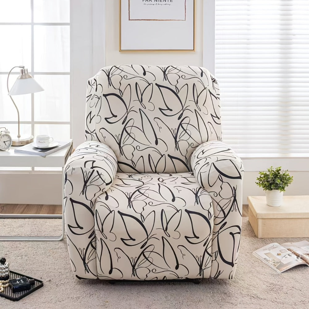 Recliner Slipcover 4pcs Extra Large with Pocket - Spandex Stretch Four Seasons Furniture Protector | Botanical Geometric Prints | Living Room Home Decor Sofa Chair Cover - product image 3