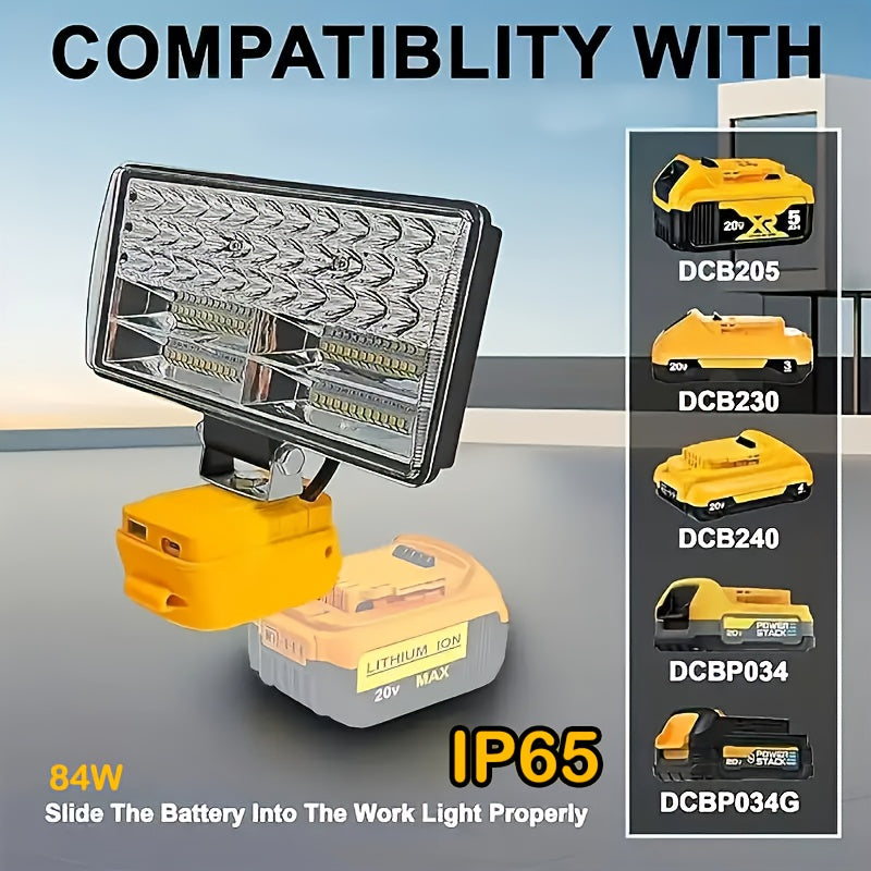 LED Work Light Compatible with DeWalt 20V Battery - 18W/84W Adjustable Floodlight, 4/8 Inch Portable Jobsite Light with USB & Type-C Ports, Angle Adjustable for Camping Automotive  - product image 16