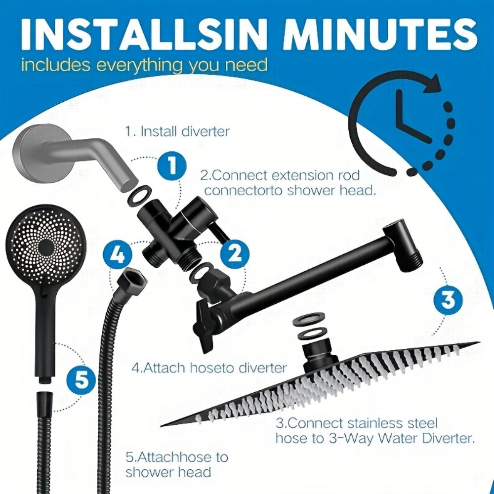 Rain Shower System with Handheld Shower Head – High Pressure Rainfall Showerhead Combo Copper Diverter Anti-Clog 8 10 12 Inch - product image 8
