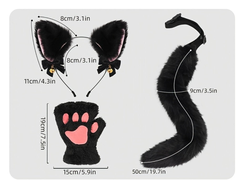 Bell Ear Headband, Plush Paw Gloves & Adjustable Tail for Halloween, Cosplay, Role Play & Stage Performances, Cute Gift for Women Girls, Grey White Brown Pink - product image 17