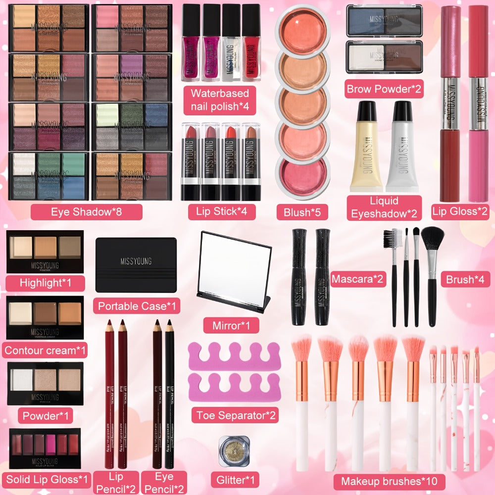106-Piece Luxury Makeup Gift Set Complete Full Face Beauty Kit – Eyeshadow Palette Lipstick Lip Gloss Blush Mascara Eyeliner Concealer Loose Powder & 10 Marble Brushes for Women Be - product image 7