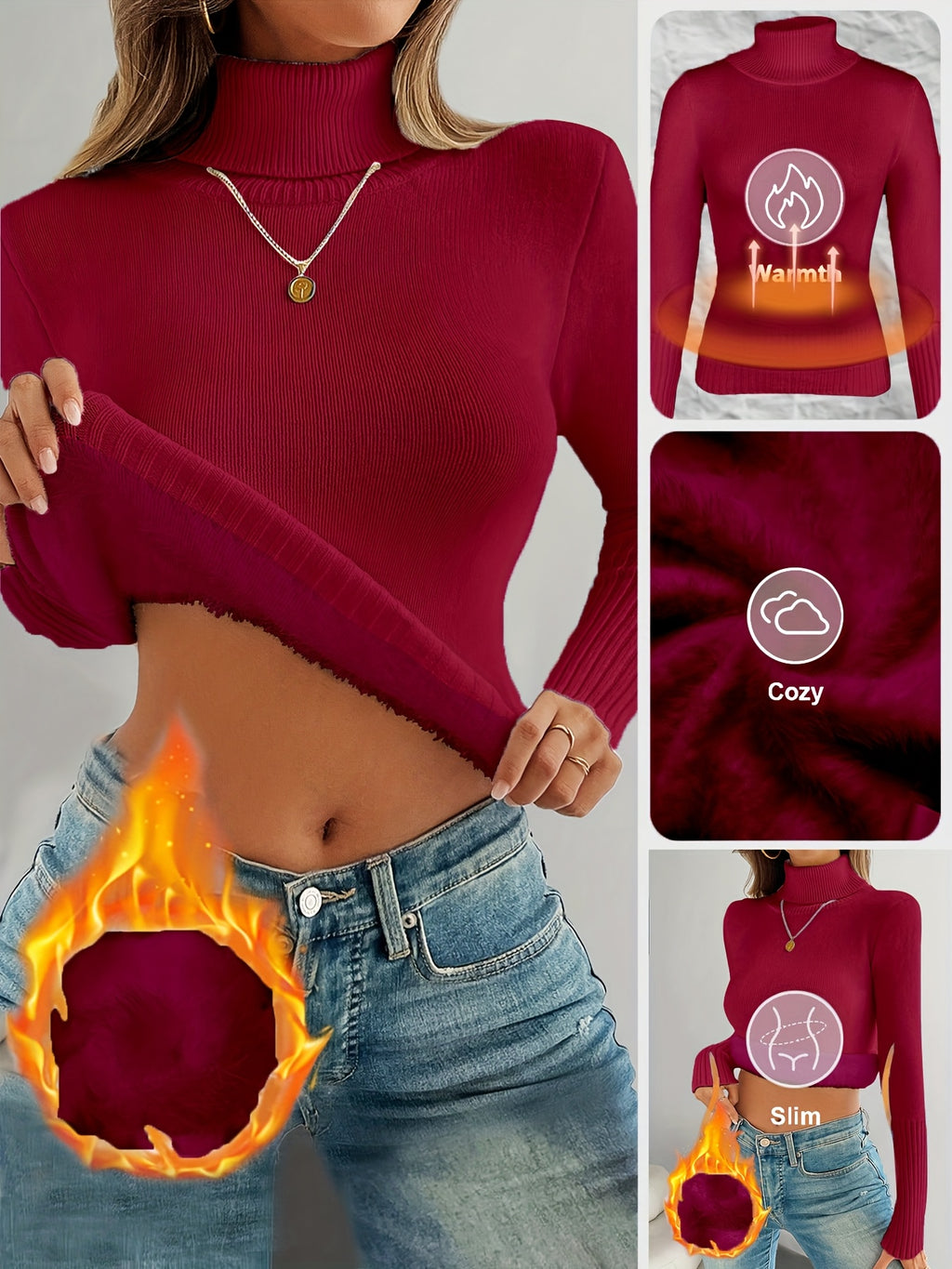 Lune's European and American Style High-Neck Thick Warm Inner Fitted Long-Sleeve Sweater, Perfect for Autumn and Winter - product image 2