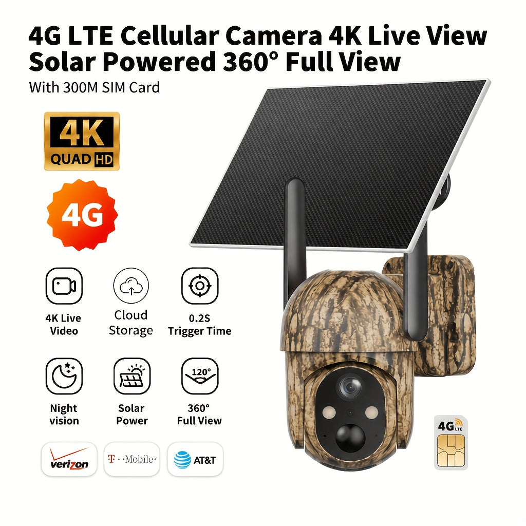 LTE Cellular Solar Security Camera Wireless Outdoor, No WiFi Need Solar Powered Camera, Hunting & Farm Trail Camera With 360° Live View, 4K Night Vision, 2-Way - product image 2