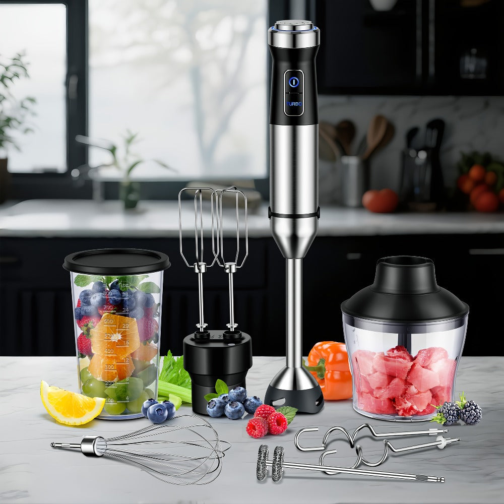 Immersion Blender Handheld 6-in-1 & 7-in-1 1000W 20-Speed Turbo – Titanium Blades BPA-Free with Dough Hooks Egg Beater Whisk Beaker & Chopper | Scratch-Resistant Hand Blender Kitch - product image 5