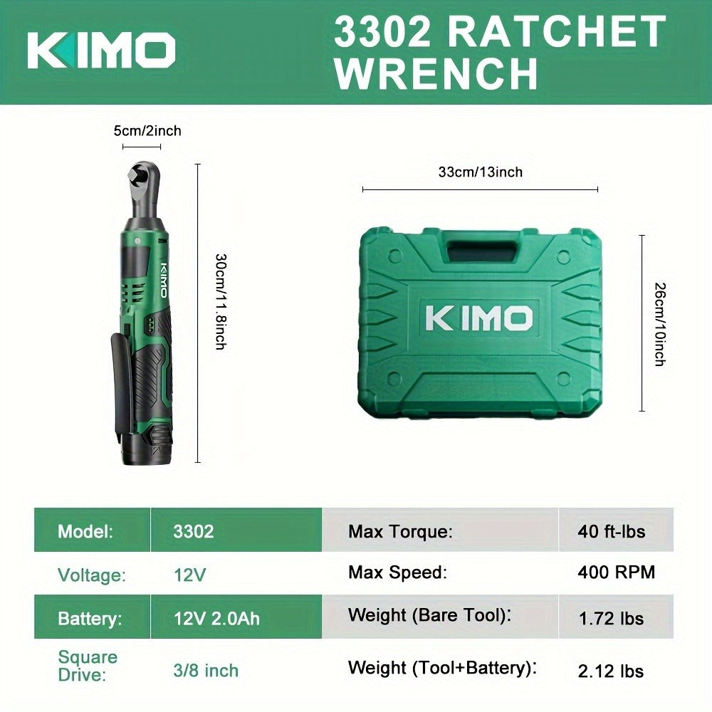 Cordless Ratchet Wrench 3/8 Inch 12V – KIMO 40ft-lb Torque Power Ratchet Set with 2.0Ah Battery, Fast Charger & 8 Sockets - product image 4