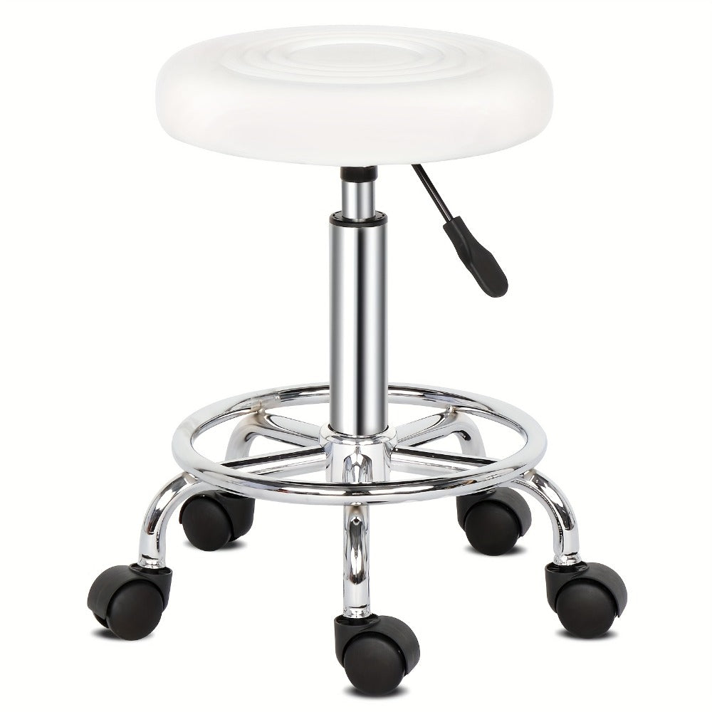 Round Padded Swivel Bar Stool 360° with Chrome Base - Adjustable Height Salon Kitchen Counter Stool for Nail Salon Beauty Studio Home Bar Reception, Black & White, 13"x24" - product image 3