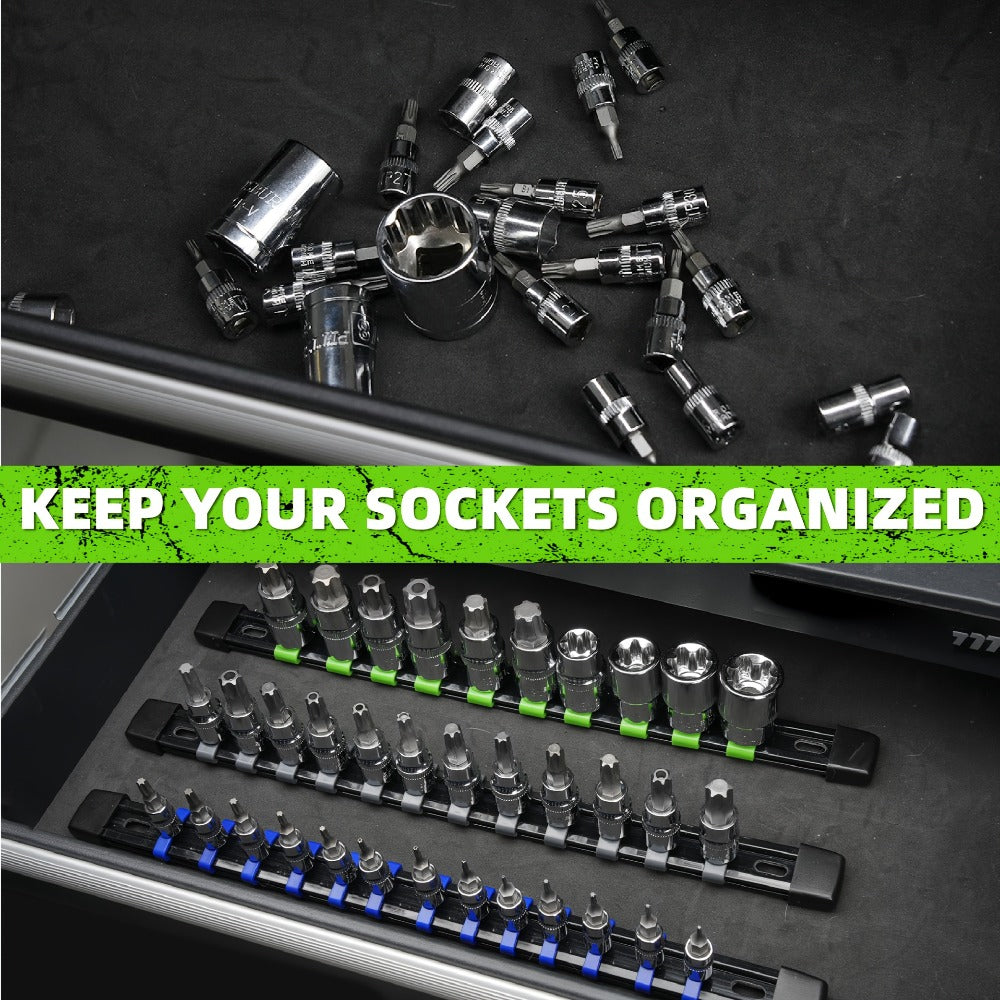 Socket Organizer Set with Rails – Heavy Duty ABS Socket Holder Rack for 1/4", 3/8" & 1/2" Drive – Tool Storage Kit for Toolbox, Garage & Workshop Organization (6, 9 or 18 Piece) - product image 8