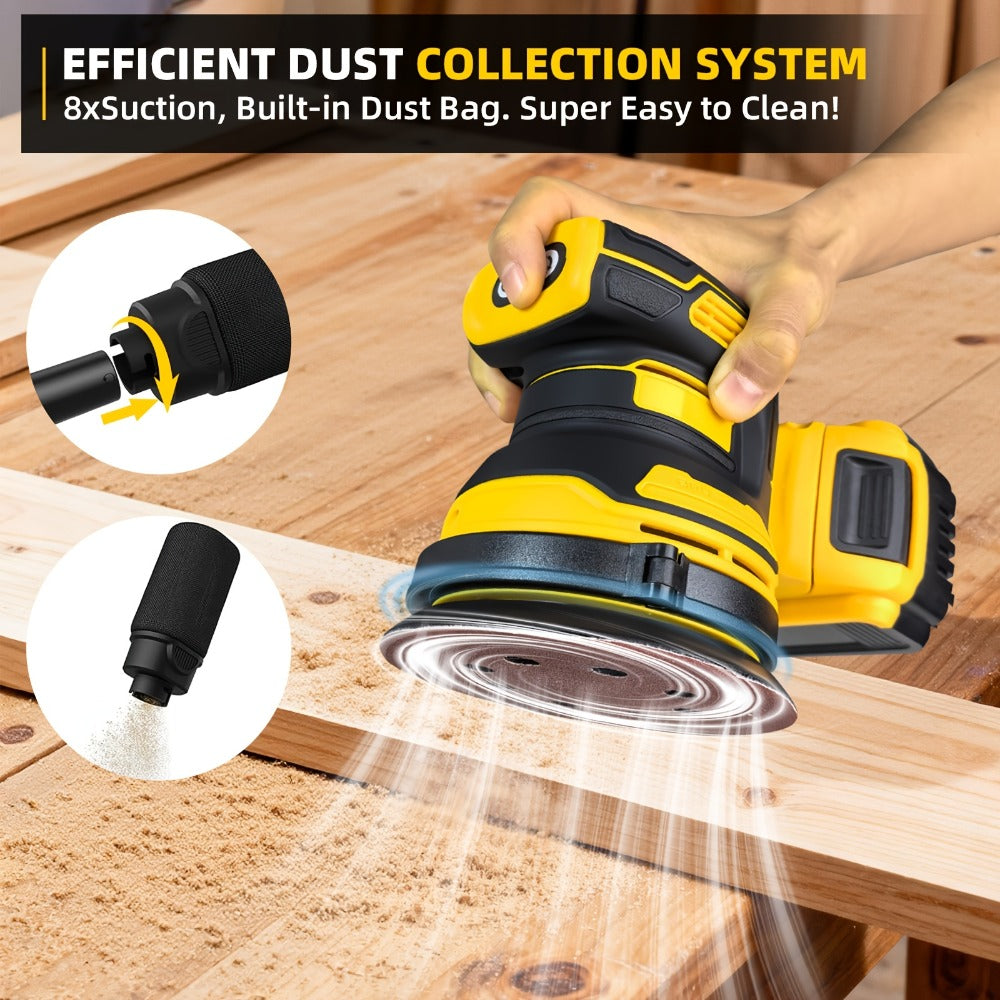 Cordless Orbital Sander Compatible with DeWalt DCB Battery – 5-Inch Brushless Motor Variable Speed Palm Sander with 30pcs Sandpapers & Dust Collection Bag for Woodworking - product image 9