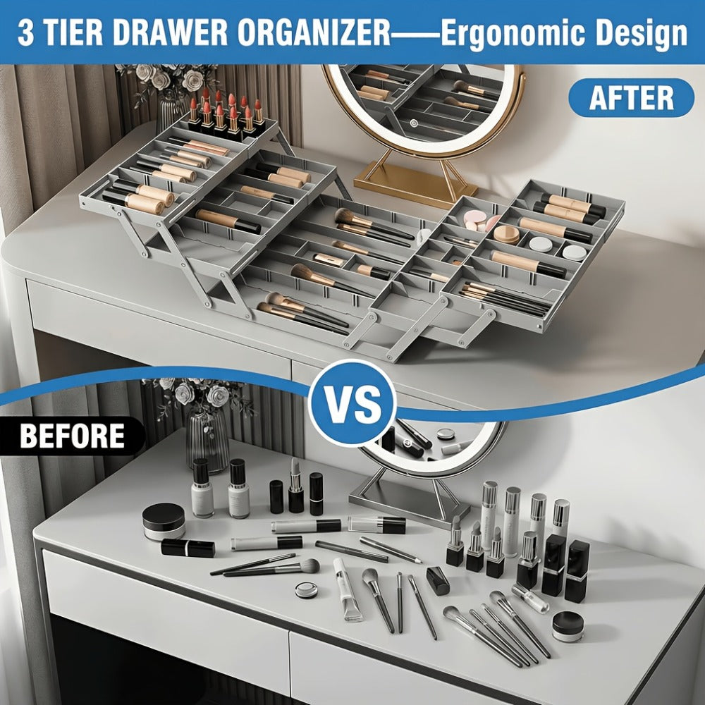 Collapsible Drawer Organizer Box, Double Row Expandable Desk & Drawer Storage with ABS Material, Jewelry Cosmetics Home Office Organizer - product image 6