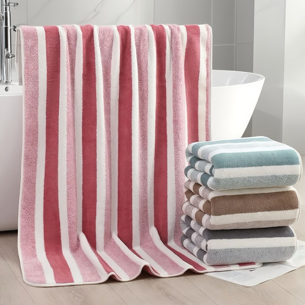 Microfiber Bath Towel Set No Hair Loss - Ultra Soft Highly Absorbent Quick Dry Two-Color Striped | 1 or 4 Pack | 27x55in | Slate Gray Berry Red Pine Green Multi | Beach Spa Gym Hom - product image 15
