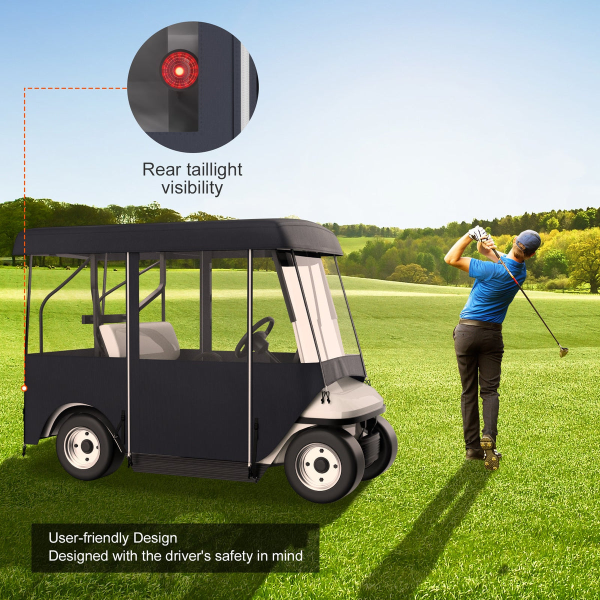 Golf Cart Enclosure 4-Person 300D Waterproof Driving Cover 4-Sided with Transparent PVC Windows Zippered Doors UV-Resistant All-Weather Golf Cart Rain Cover Fits 86 Inch Carts for Everyday Use