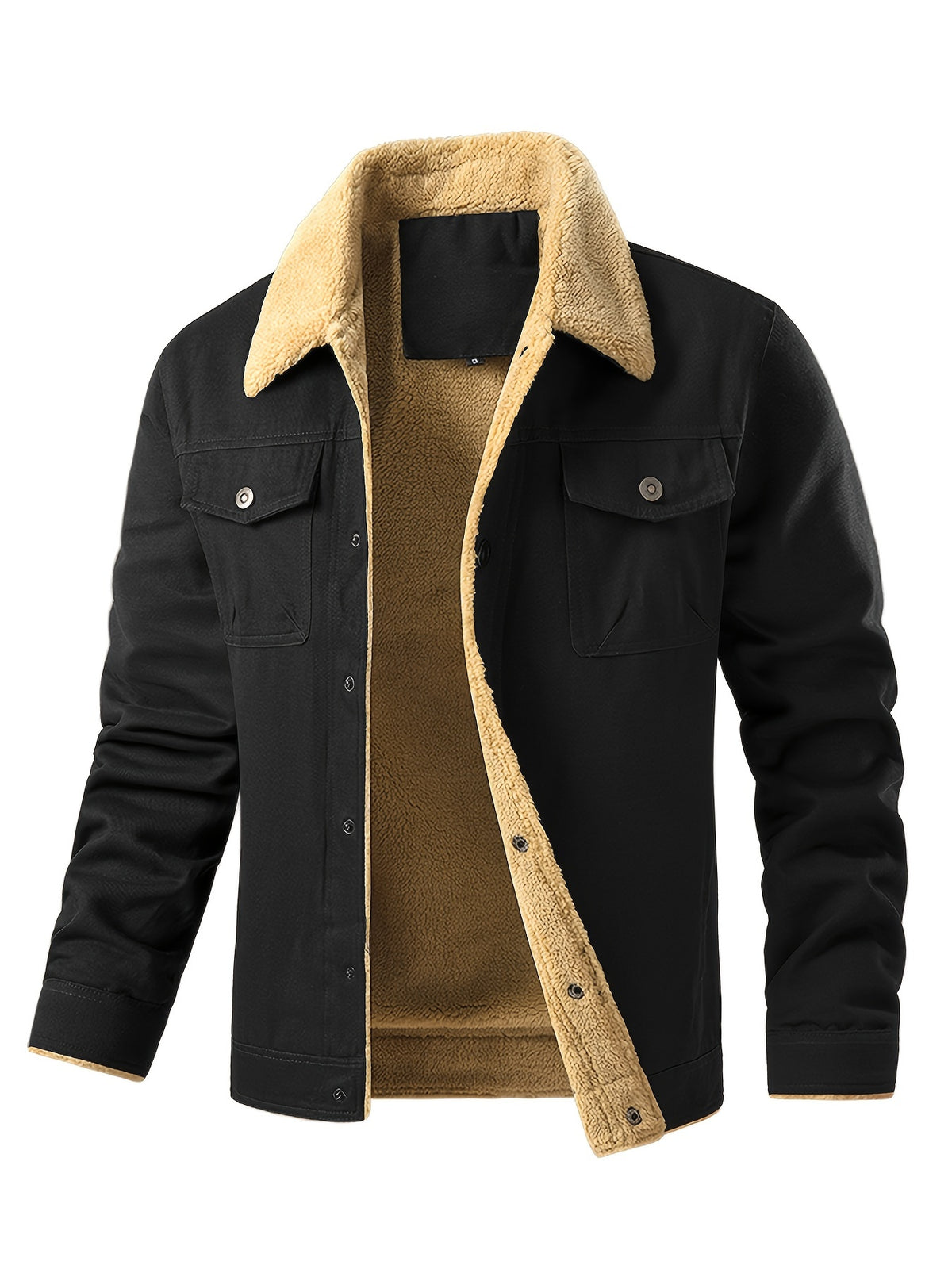 Men's Fashion Trendy Fleece-Lined Jacket, Casual Workwear Outerwear with Sherpa Collar, Button-Up, Multiple Pockets - product image 29