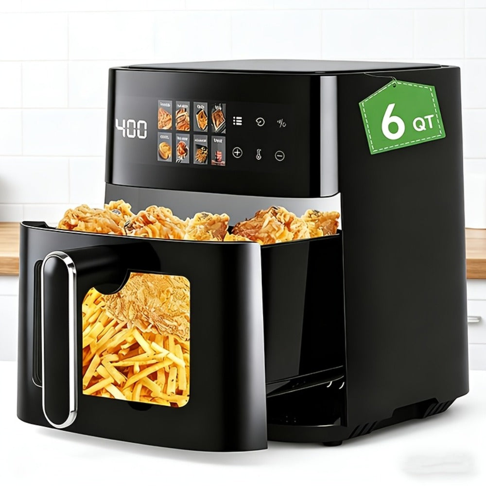 Air Fryer 8-in-1 with LED Touchscreen, 6QT Large Capacity Electric Hot Air Oven, 1350W 360° Hot Air Circulation, Non-Stick Fry Basket, Heat-Insulated Handles, 8 Cooking Presets for - product image