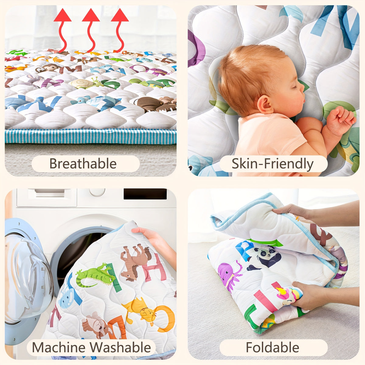 Baby Play Mat, 50x50 Playpen Mat with Super Soft Touch, Activity Mat with Upgraded Anti-Slip Bottom, Machine Washable Crawling Mat for Floor & Picnic - product image 18