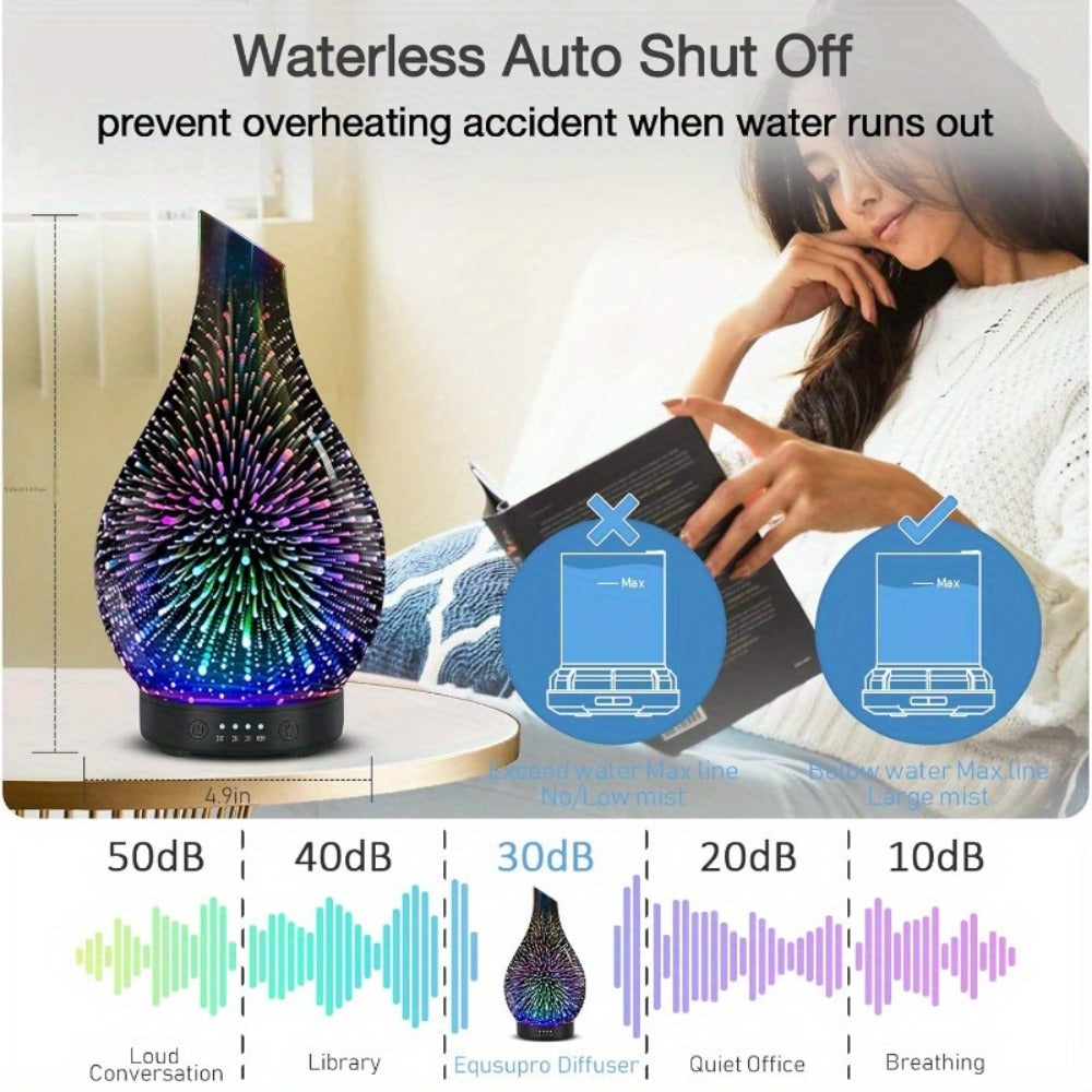 Essential Oil Diffuser Glass Ultrasonic Cool Mist Aromatherapy Diffuser – 4.06 oz Quiet Waterless Auto Shut-Off, 4 Timer Settings, 7 Color Night Light, Home Office Bedroom Use (Sil - product image 9