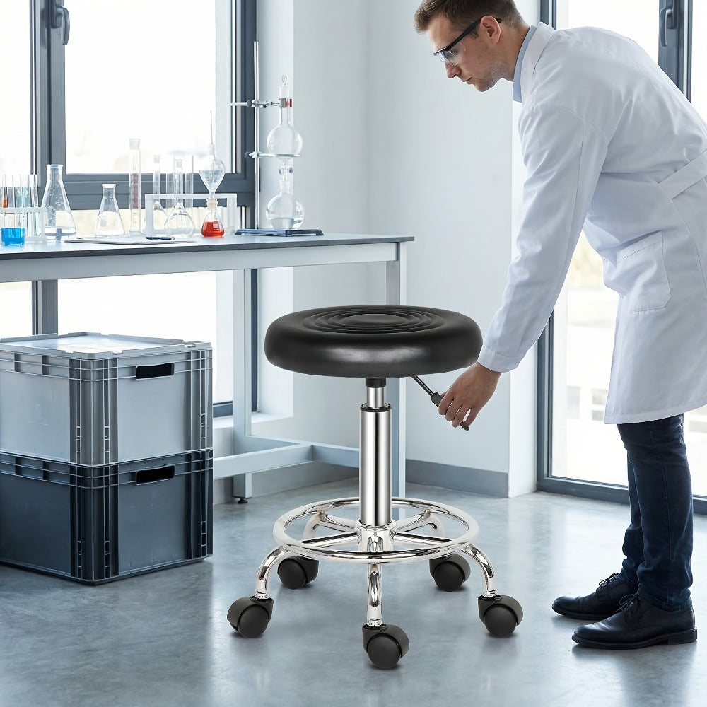 Round Padded Swivel Bar Stool 360° with Chrome Base - Adjustable Height Salon Kitchen Counter Stool for Nail Salon Beauty Studio Home Bar Reception, Black & White, 13"x24" - product image 9