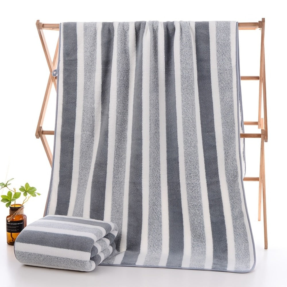 Striped Bath Towel Set 1 or 4 Pack 346GSM - 100% Polyester Super Soft Skin Friendly Absorbent Quick Dry | 70x140cm 27.6x55.1in | Green Gray Red Multi-Color | Home Bathroom Beach Es - product image 11