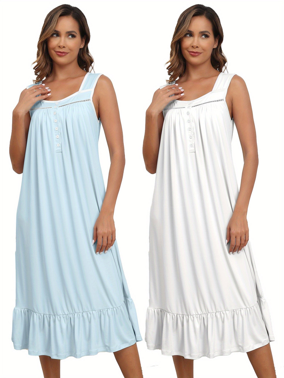 2pcs Nightgowns for Women - Long Flowy Victorian Sleeveless Sleepshirt, Elegant Printed Sleepwear Set (S-XXL)