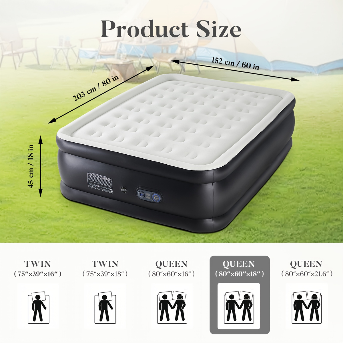 Camping Air Mattress with High-Capacity Pump – Anti-Deformation Honeycomb PVC Construction, Soft Flocking Top for Comfort, Outdoor Inflatable Sleeping Pad for Tent Camping Backpacking Adults