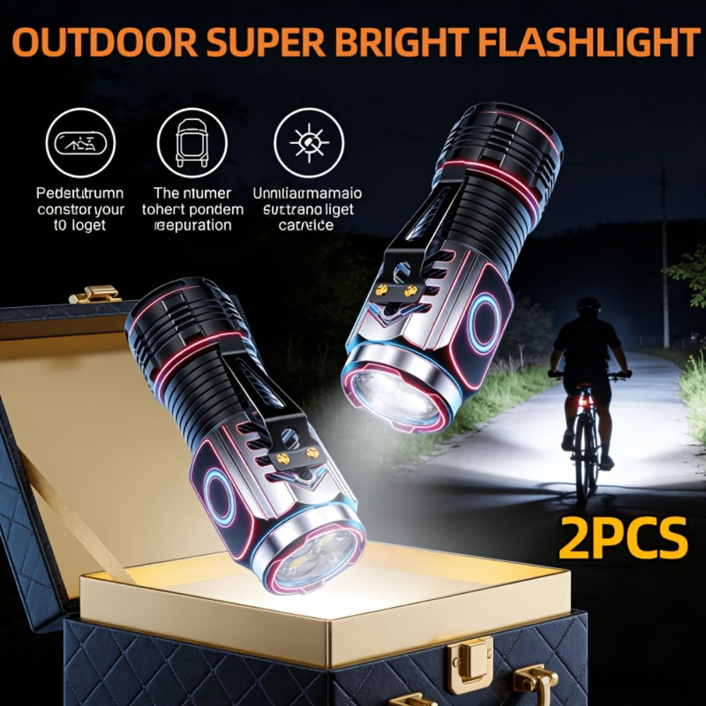 Handheld Flashlight 2 Pack Rechargeable LED | Ultra-Bright Multi-Mode Working Lamp Long Distance | ABS Portable Torch for Camping Hiking Emergency Home Outdoor Use - product image 5