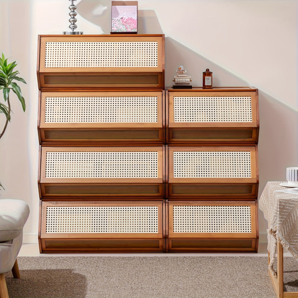 Bamboo Shoe Rack with Flip Drawer Freestanding Narrow Entryway Shoe Organizer 2 Sizes Stackable Storage for Living Room Bedroom - product image 9