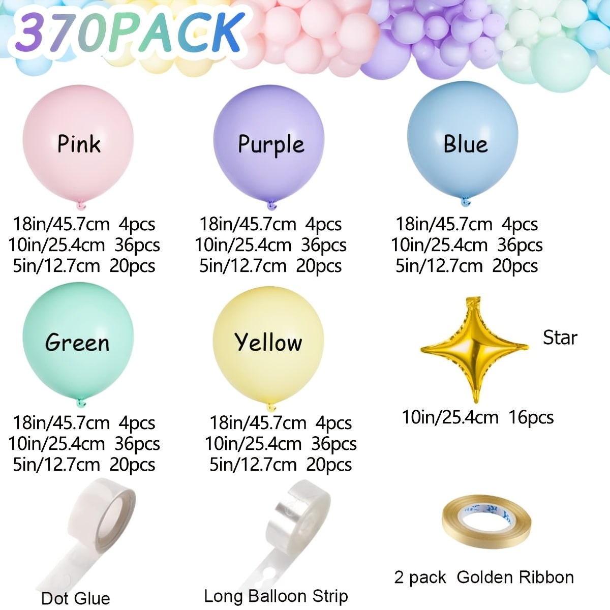 Pastel Balloon Set 370pcs – 10 & 5 Inch Macaron Latex Balloons with Wreath Kit for Birthday Party, Wedding, Graduation & Celebration Decorations - product image 9