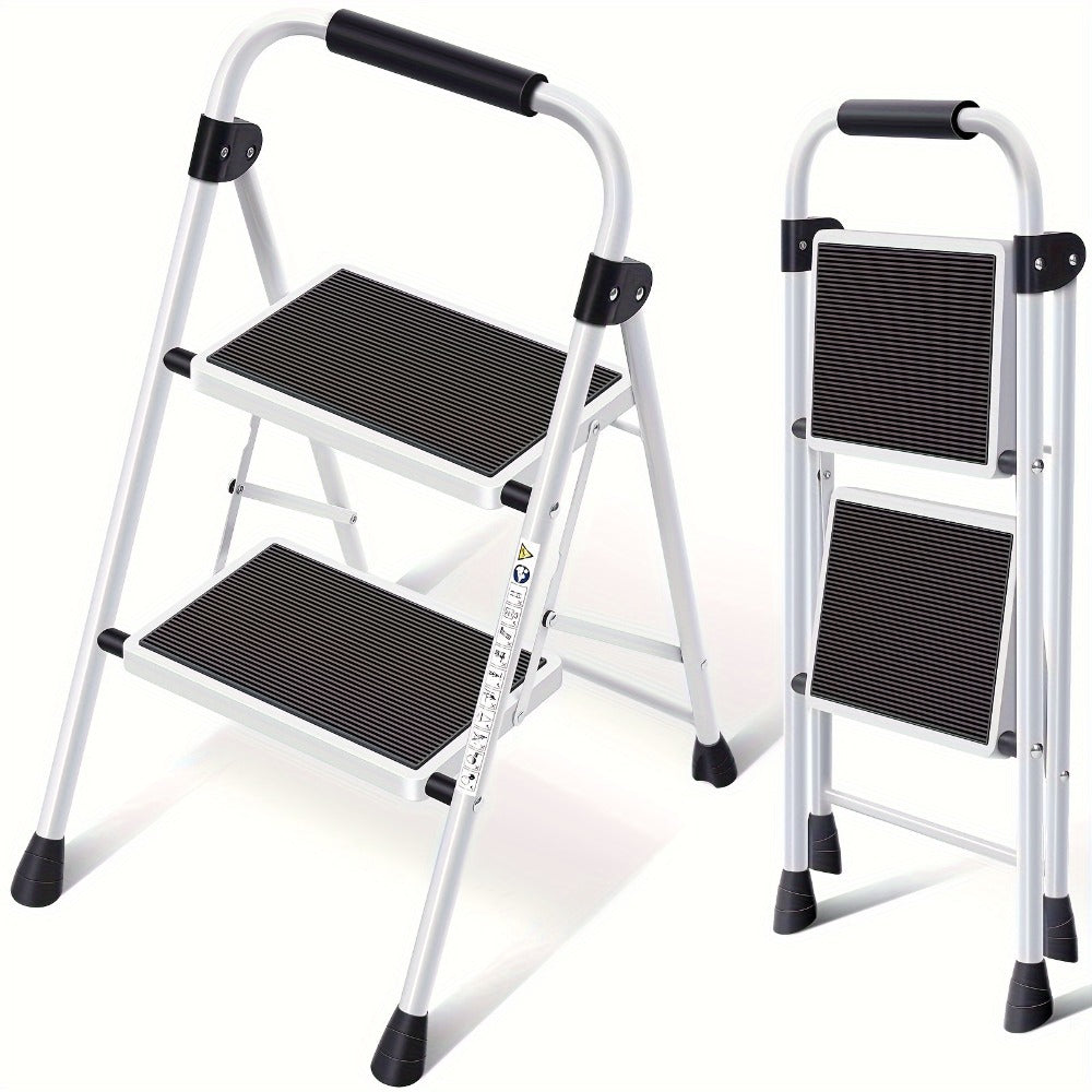 2 Step Ladder Foldable Heavy Duty Steel, Non-Slip Wide Pedal Step Stool with Safety Handle, Lightweight Portable Folding Step Ladder for Home Kitchen Bathroom Garage, 250lb Capacit - product image