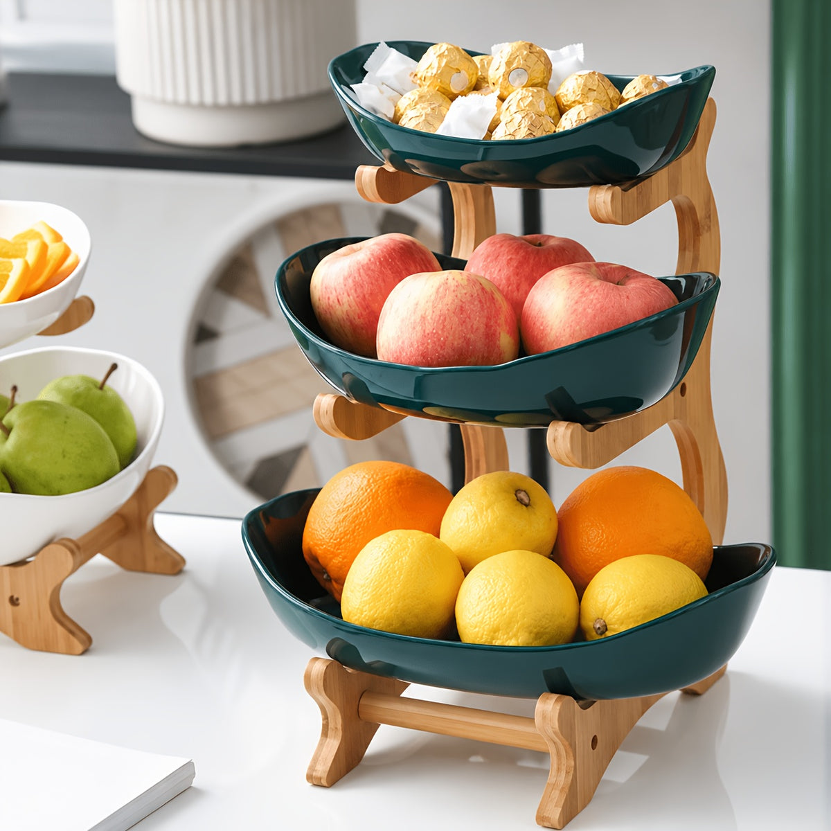 A Creative Two-Layer/Three-Layer Kitchen Fruit Basket, Large-Capacity Layered Fruit Basket, European-Style Dried Fruit Plate, Bamboo and Wood Frame, Household - product image 24