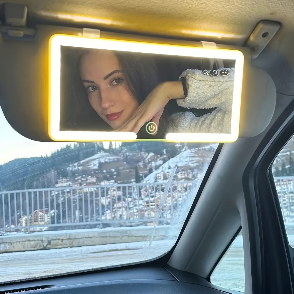 LED Car Vanity Mirror with Lights for Sun Visor, Ultra Thin HD Touch Control 3 Color Lighting Modes USB Powered Clip-On Makeup Mirror for Car Interior, Women Gift for Birthday Chri - product image