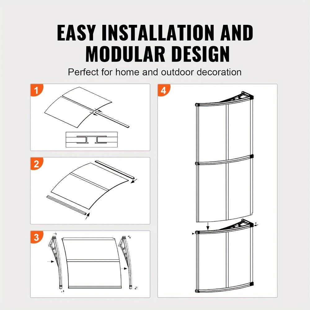 Door Window Awning Canopy 120x38 Inch Polycarbonate Rain Sun UV Snow Shield with Aluminum Bracket Easy Install Outdoor Porch Patio Entrance Shelter - product image 6