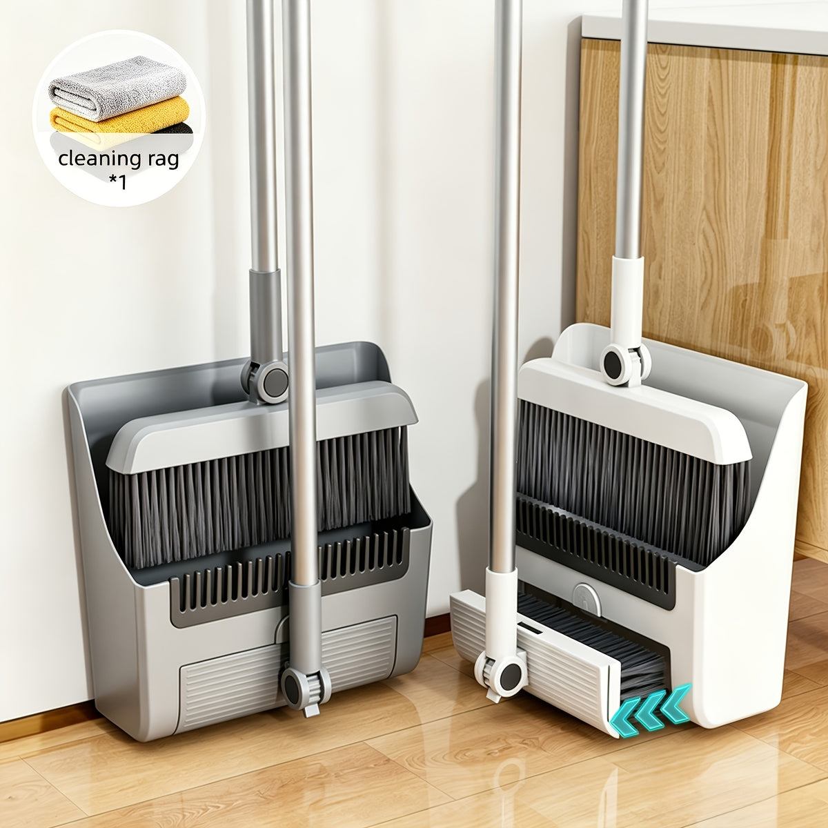 4In1/3In1/2In1 Upright Broom and Dustpan Combo, Long Handle Floor Sweeping Brush Set with Comb Teeth Dustpan, Garbage Bag Holder, Indoor Outdoor Cleaning Kit - product image
