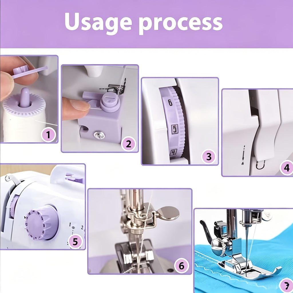 Portable Sewing Machine for Beginners 12 Stitches LED Light Double Speed Foot Pedal Mini Electric Sewing Machine with 12 Colors Thread Set Household DIY - product image 2
