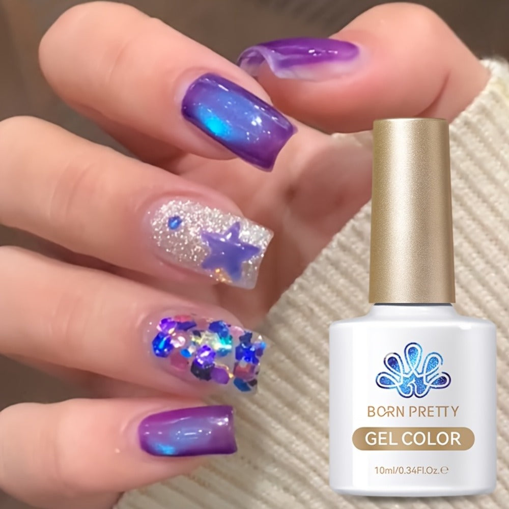 Cat Eye Magnetic Gel Nail Polish 10ml - Blueberry Glitter Purple Blue Glass Bead Sparkling Effect, UV LED Semi-Permanent Gel Varnish with Magnetic Stick, DIY Salon Nail Art - product image 10