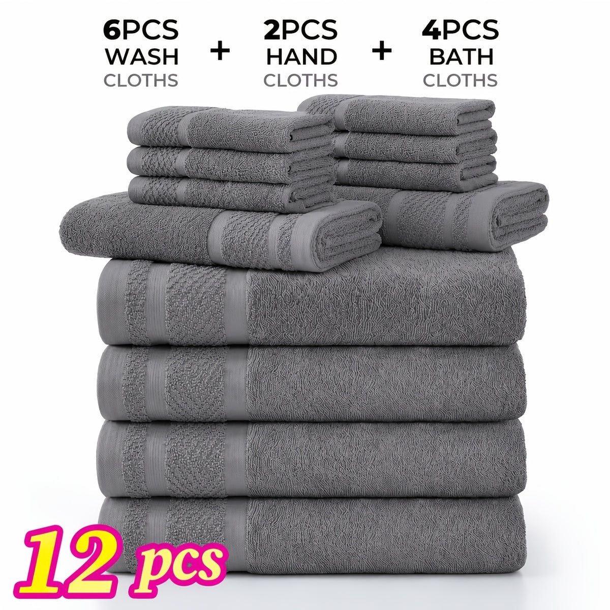24 pcs Bath Towel Sets, Solid Color Cotton Blend Bathroom Towel, 8/4 Bath Towels +4/2Hand Towels + 12/6Washcloths, Multiple Colors Available, Soft and - product image 20
