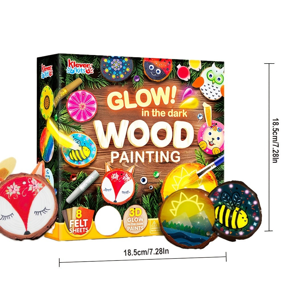 Kids Painting Kit Glow in the Dark – Birthday Christmas Easter Gift Boys Girls – Wood Slice Arts & Crafts Set Ages 6+ with 16 Wood Slices, Felt, Acrylic - product image 2