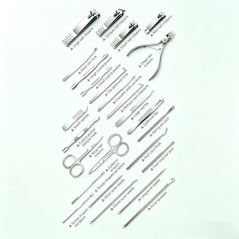 Manicure Pedicure Set 26pcs Pink Stainless Steel – Precision Nail Clippers Cuticle Nipper & Dead Skin Scissors 45° Blade Professional Grooming Kit for Women & Men, Elegant Gift Set - product image 8