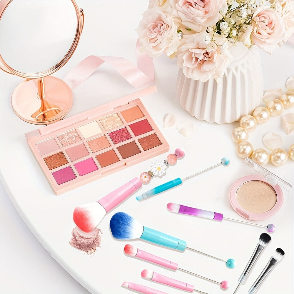 Beadable Makeup Brush Set 15PCS DIY Customizable Metal Handle - Powder Blusher Eye Shadow Slant Brushes for Women Girls - Unique Creative Beauty Gift Birthday Wedding Christmas Par - product image 10