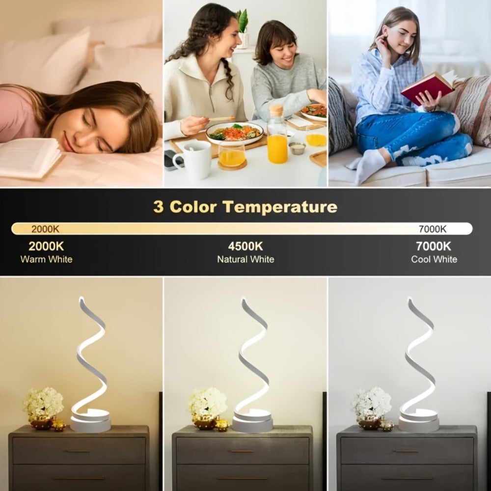 Dimmable Spiral Table Lamp with Touch Control & USB-C Charging Port, 3-Way Brightness Bedside Nightstand Lamp, Modern Minimalist LED Desk Lamp for Bedroom Living Room, Black & Whit - product image 26