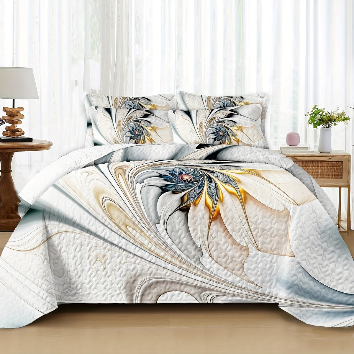 Boho Quilt Comforter Set Twin Full Queen King - Floral Bedding Lightweight Soft Microfiber Reversible Bedspread for Women Girls 2/3 Pcs All Season - product image 12